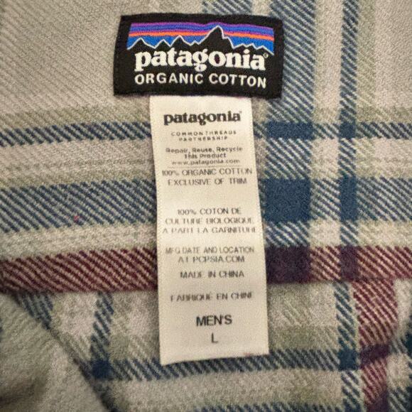 Patagonia Men's Fjord Organic Cotton Plaid Long Sleeve Flannel Shirt Size Large - Picture 2 of 9